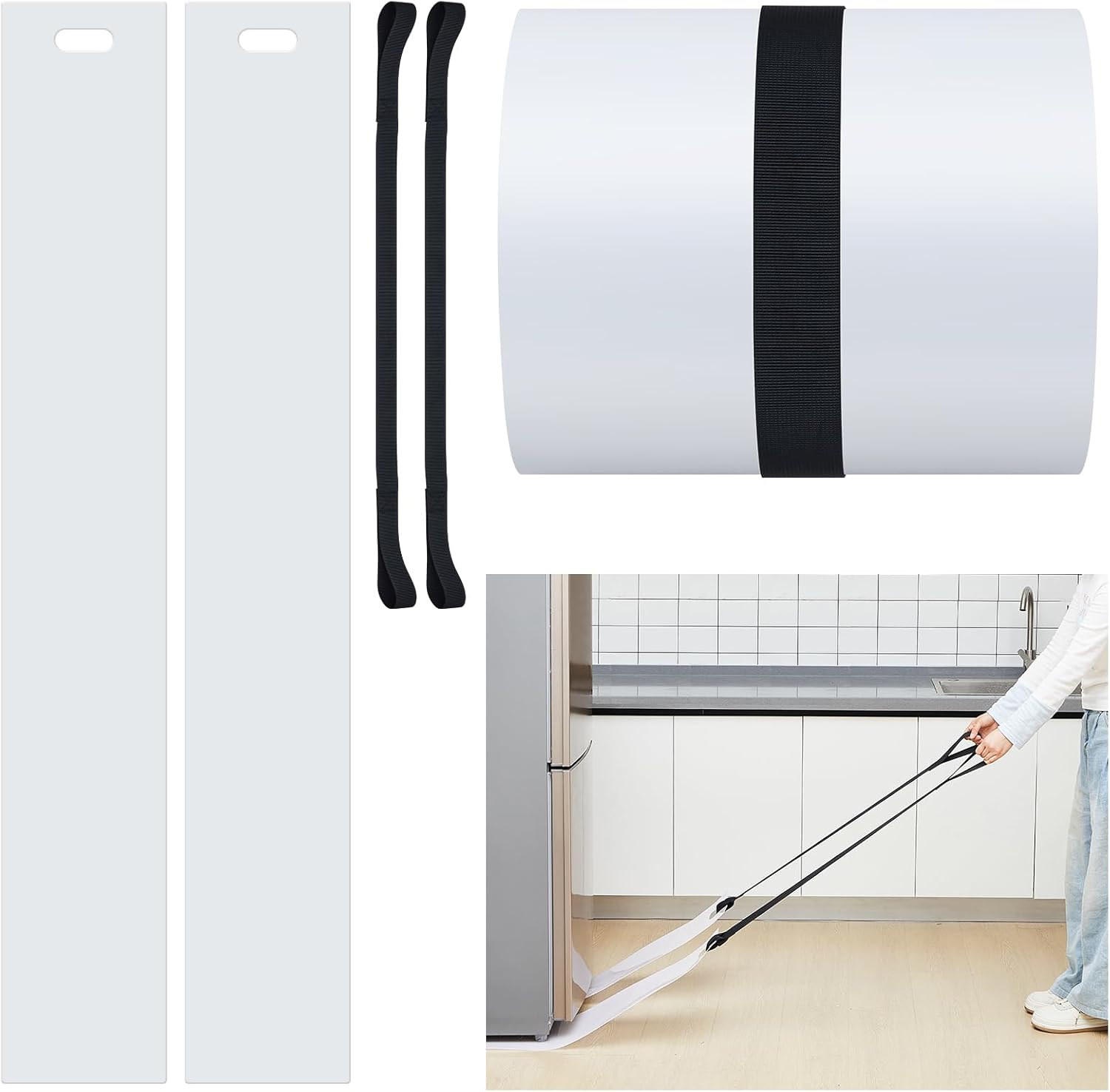 Soaoo 2 Set Long Appliance Slider with Pull Strap Appliance Mover with Handle Plastic Moving Furniture Gliders Heavy Duty Sliding Sheet for Tile Floors and Hardwood Floors, Glides Easily (8 x 60 Inch)