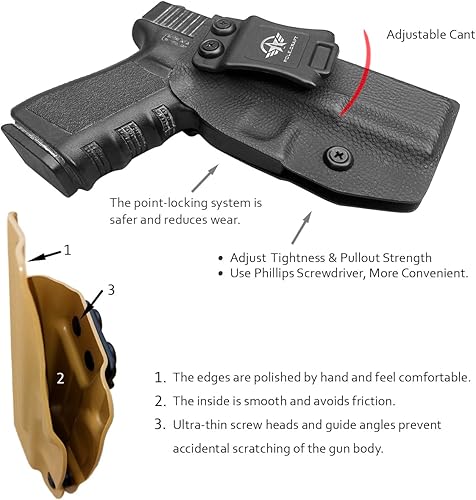 Miniatura 3 de POLE.CRAFT IWB Funda Kydex Personalizada Glock 19 19X 25 44 45 (Gen 1 2 3 4 5) y Glock 23 32 (Gen 3 4) - Transporte interior de la cintura - Adj.