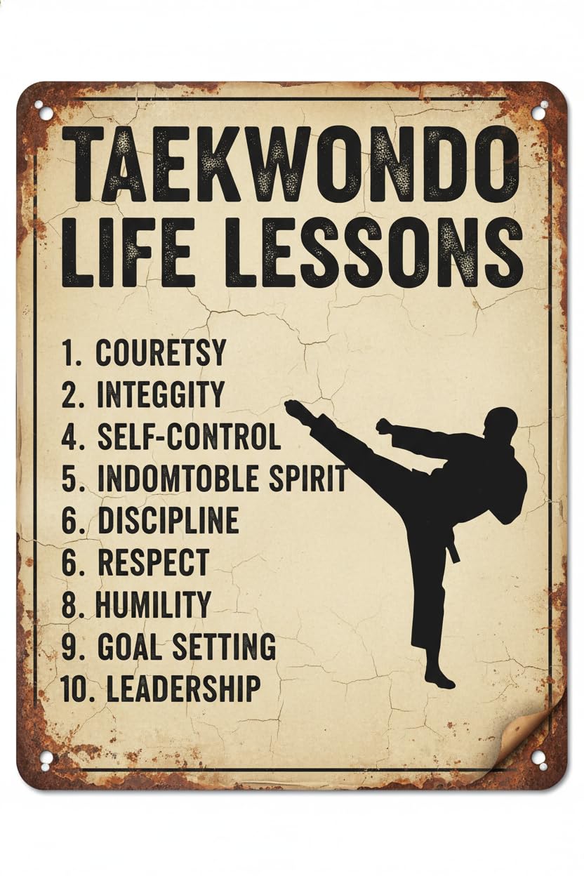 Inspirational Taekwondo Life Lessons Retro Tin Sign, 8x12 Inch