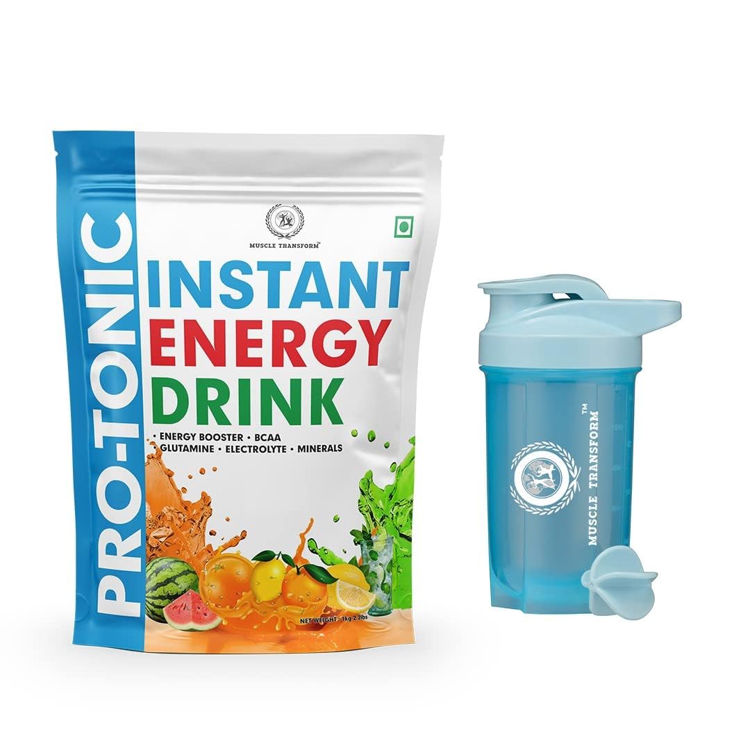 MUSCLE TRANSFORM Isotonic Instant Energy Drink Formula, Extended Workout Electrolyte Energy Drink with Anabolic Stack 2:1:1 BCAA, Dextrose Monohydrate and L-Glutamine | 833mg Electrolytes [32 Servings, Orange Flavor] Free Gym Shaker