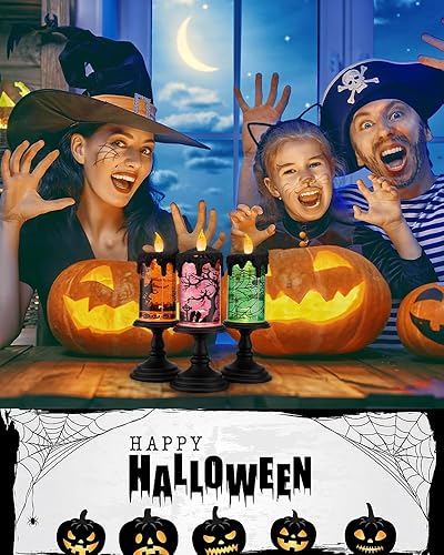 Miniatura 3 de Lewisia Chirismas - Vela sin llama con temporizador, funciona con pilas, lámpara LED espeluznante de agua brillante, luz naranja para el hogar,