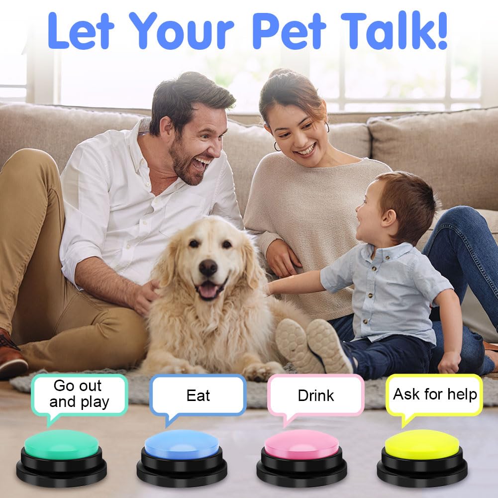 Pulsanti per Cani, 4 Pezzi Pulsante per l'addestramento del Cane, Set di Bottoni per Cani con Adesivi, Registrazione e Riproduzione di 30 Secondi, Tappetino in Gomma per Cani Animali Domestici