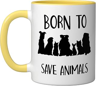 Veterinarian Gift for Women - Men - Kids - Animal Rescue Ceramic Mug, Yellow/White