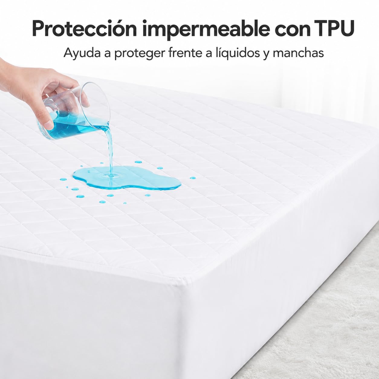 Protector Colchón Acolchado Impermeable 180x190/200 cm, Cubrecolchón con Relleno de Fibra, Transpirable, Silencioso y Ajustable hasta 30 cm, Suave, Antiácaros y Lavable
