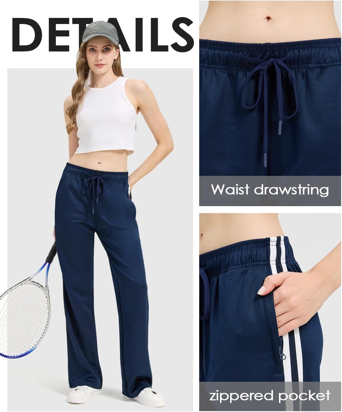 Zylioo Tall Track Pants for Women 32"/34"/36" Inseam with Pockets Long Joggers Straight Leg Sweatpants Side Stripes - Image 4