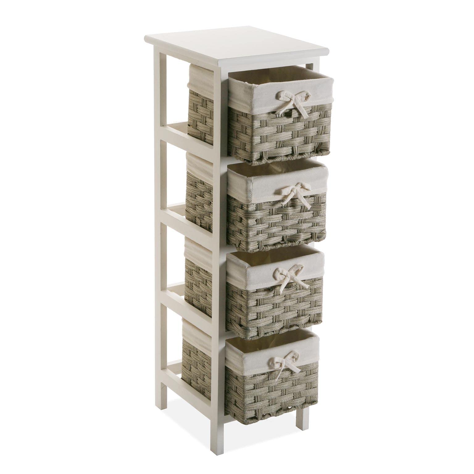 Versa Pompei Mueble para el Baño Auxiliar, con 4 cajones, Medidas (Al x L x An) 82 x 29 x 25 cm, Madera, Color Blanco