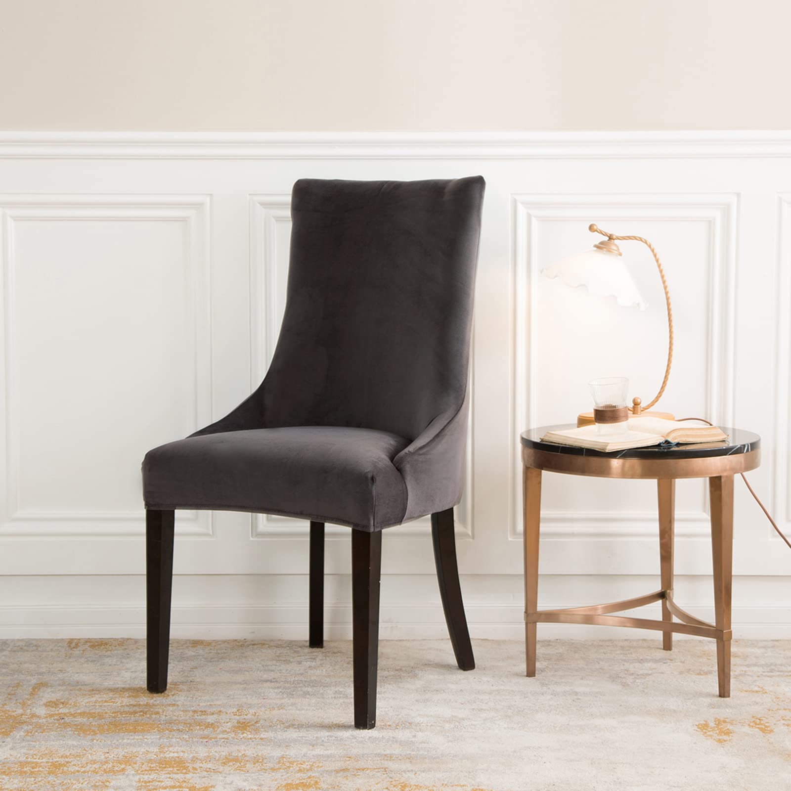 Velvet Wingback Side Chair Cover，Stretch Dining Chair Cover Slipcover Washable Armchair Protector,Seat Cover For Dining Room Banquet Home Wedding Decoration (Velvet Dark Gray)