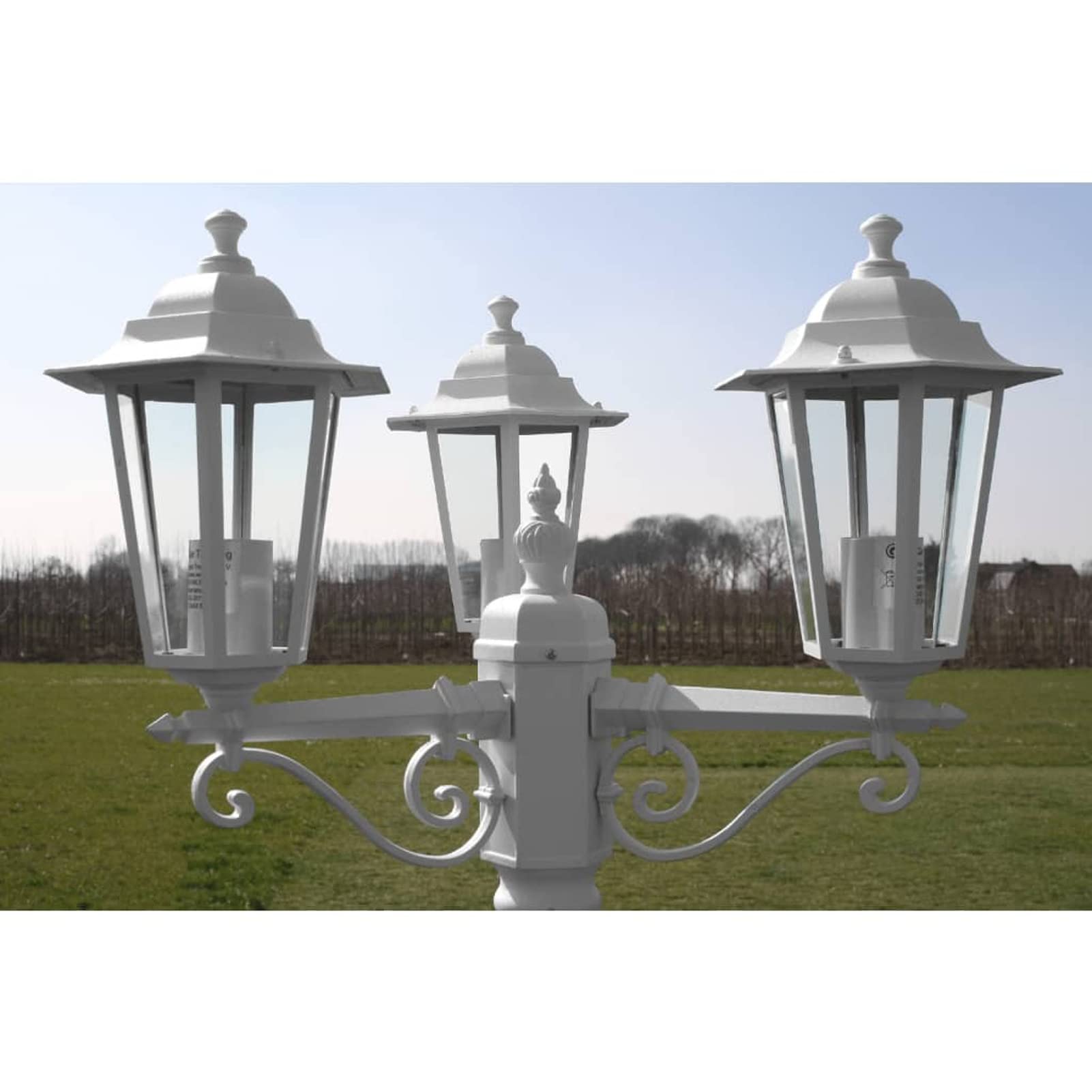 Farola de Jardín 3 Brazos Lámpara de Pie para Exterior Terraza Caminos Patio Lámpara de Jardín Aluminio Blanco 215 cm