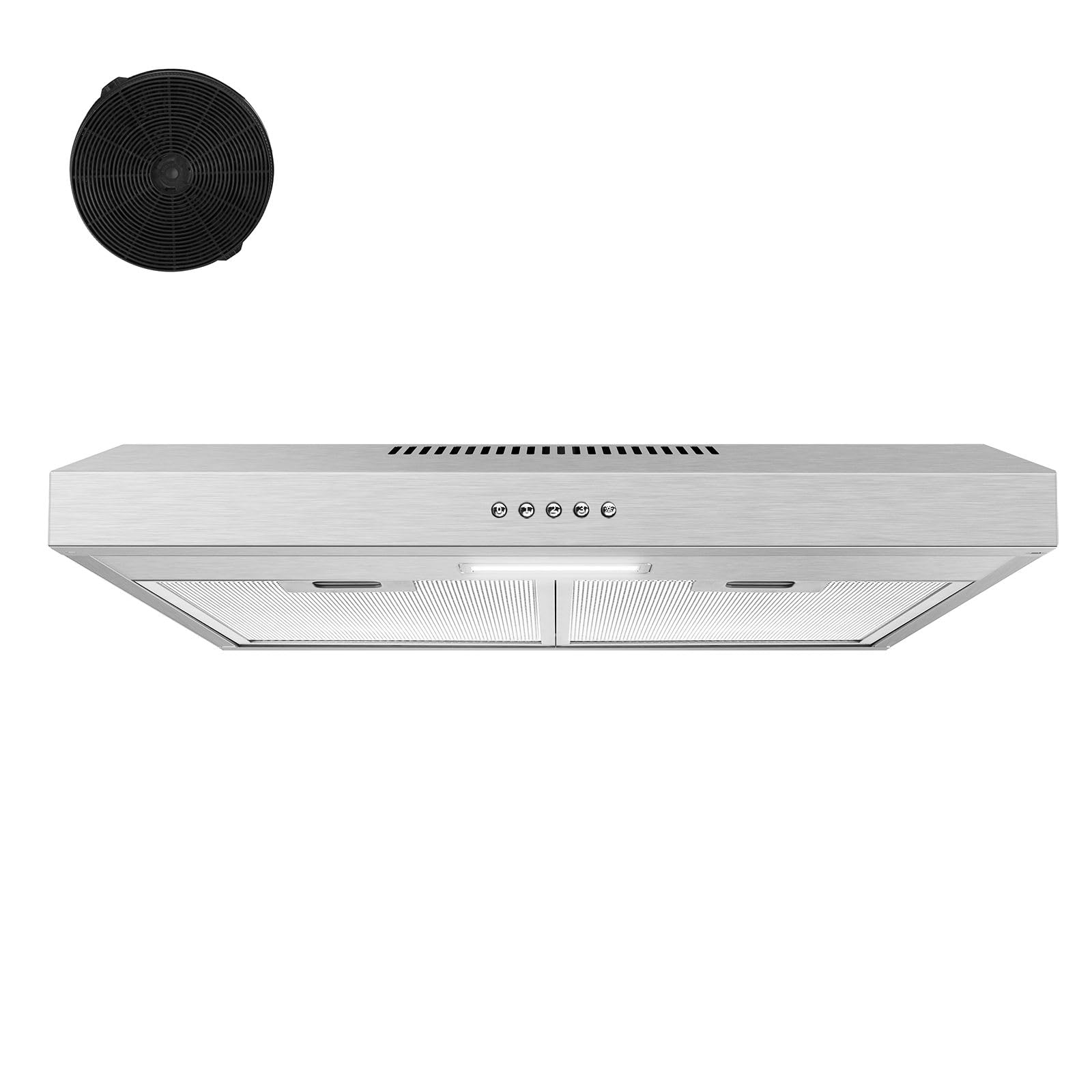 TopStrong Cappa aspirante 60cm sottopiano, cappa aspirante 60cm aria circolante/aria di scarico 201 m³/h, cappa cucina aspirante con filtro a carboni attivi CF-K, inox, 3 gradini