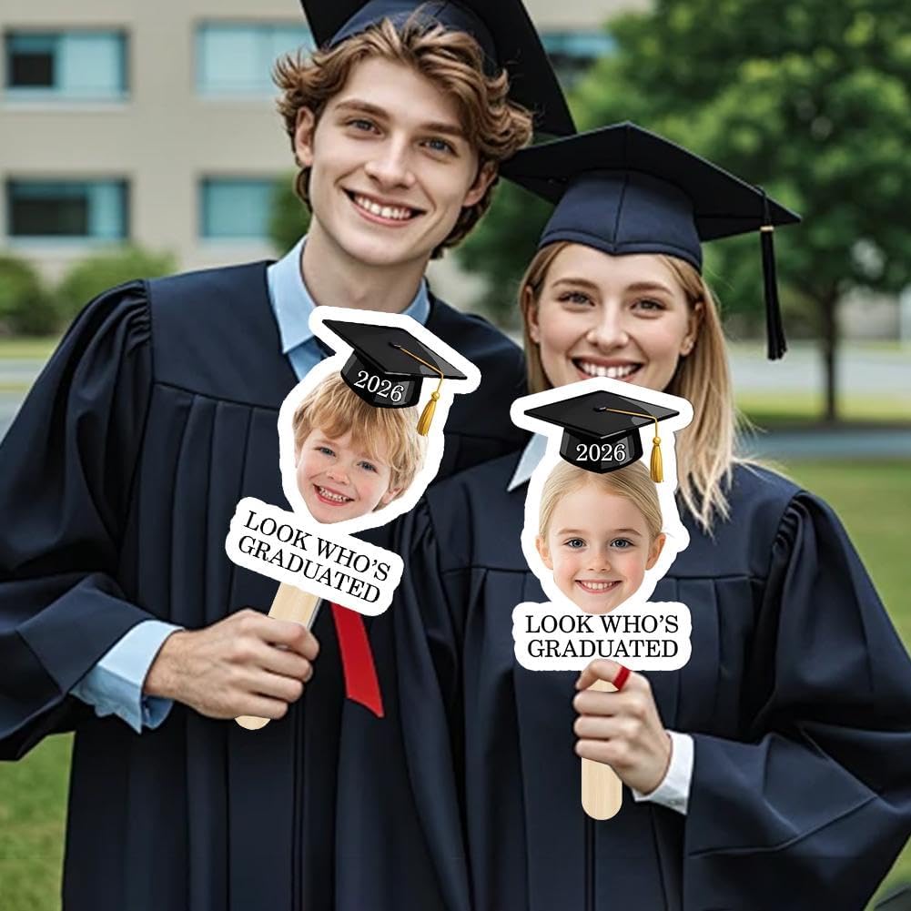 Personalized Graduation Fan Custom Photo Prop for Party Look Who's Graduated Handheld Sign Memory Keepsake Gift for Him Her Class of 2026 Custom Vintage Childhood Picture Supplies