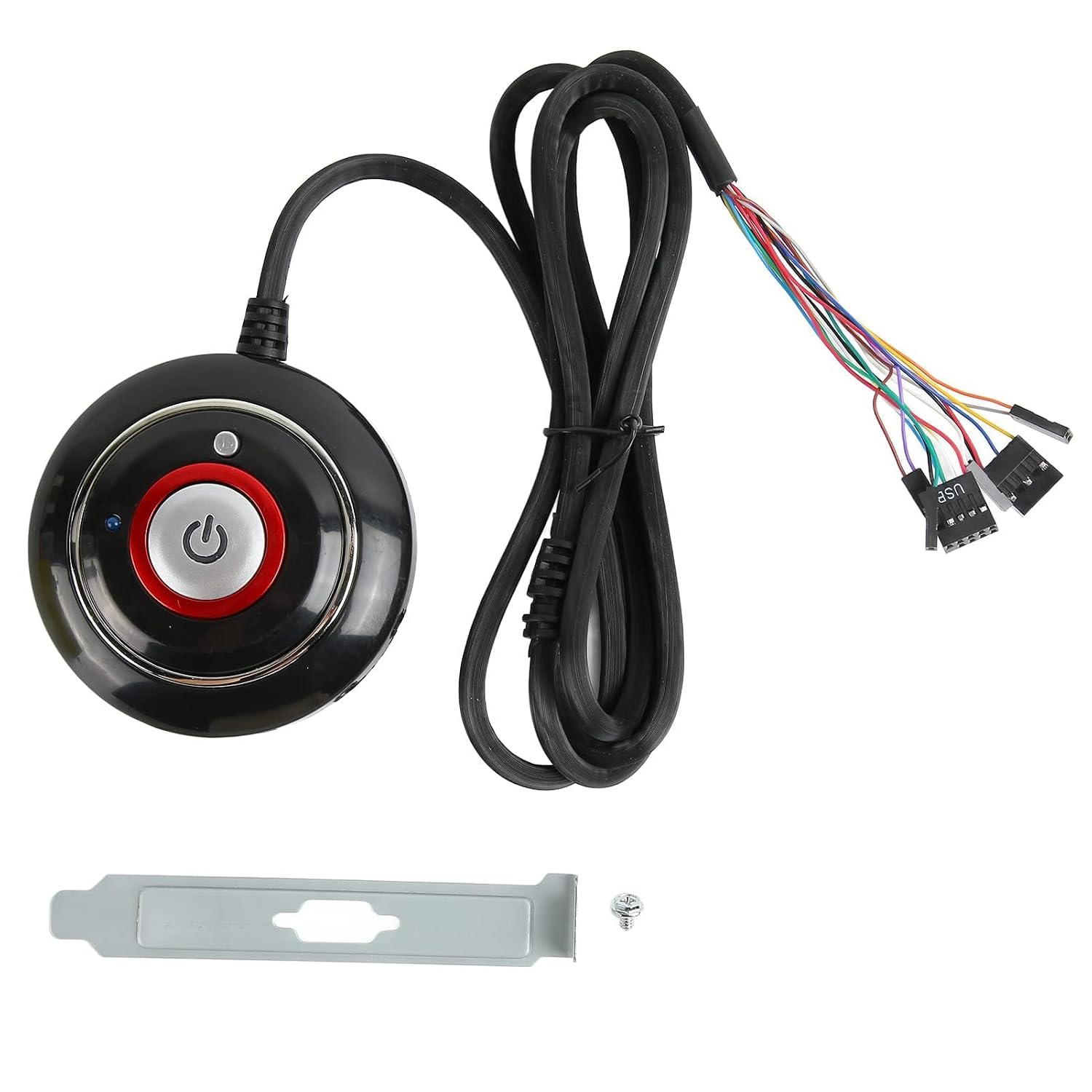 Cyrank Desktop PC Switch Button, PC Power Button Desktop ABS Plug and Play PC Power Switch Computer Power Switch Button PC Power ON/Off Switch Button for Internet Cafe(2USB+Audio)