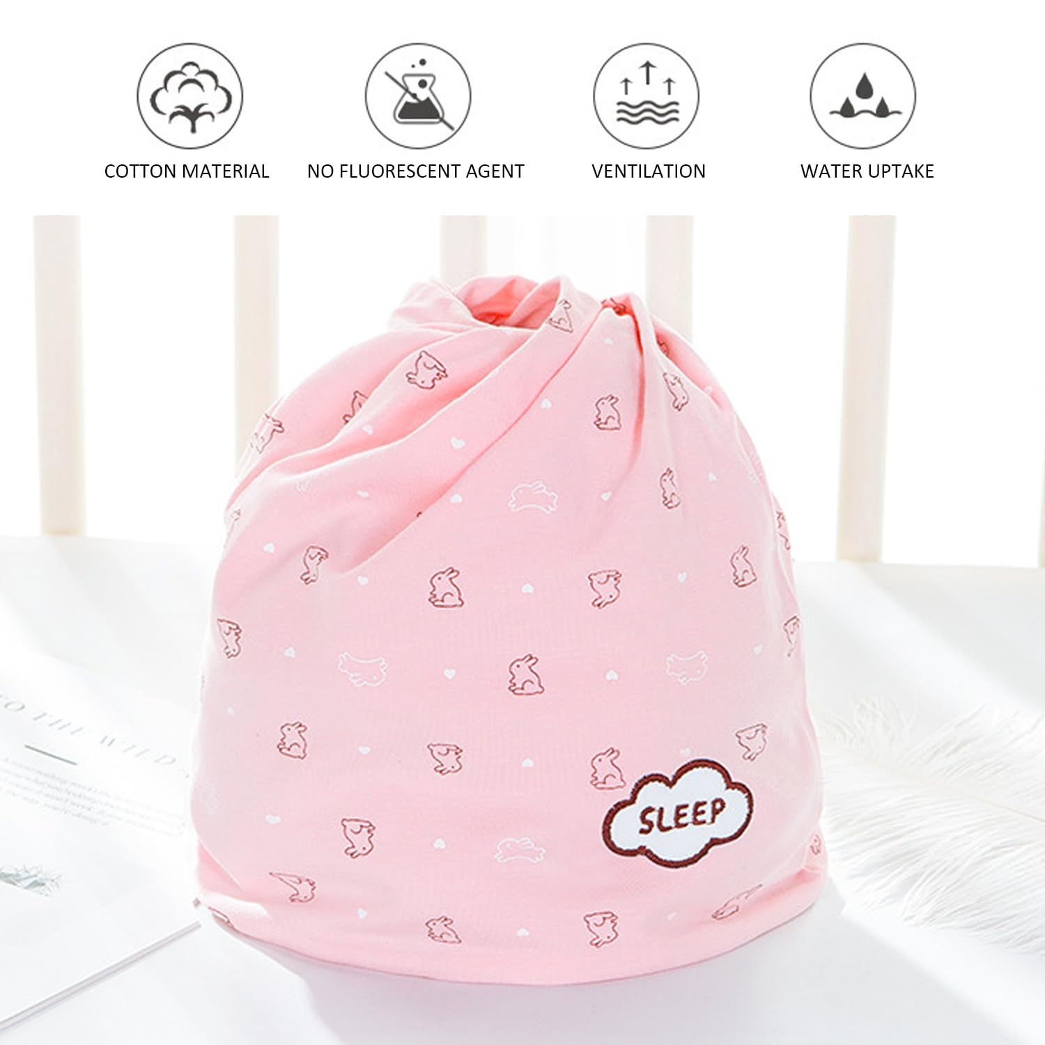 1 Gorro para Dormir, 1 Antifaz Rosa para Los Ojos, Pañuelo Rosa Cálido para La Cabeza, Gorro para El Pelo para Mujer, Gorro Posparto para Prevenir Resfriados