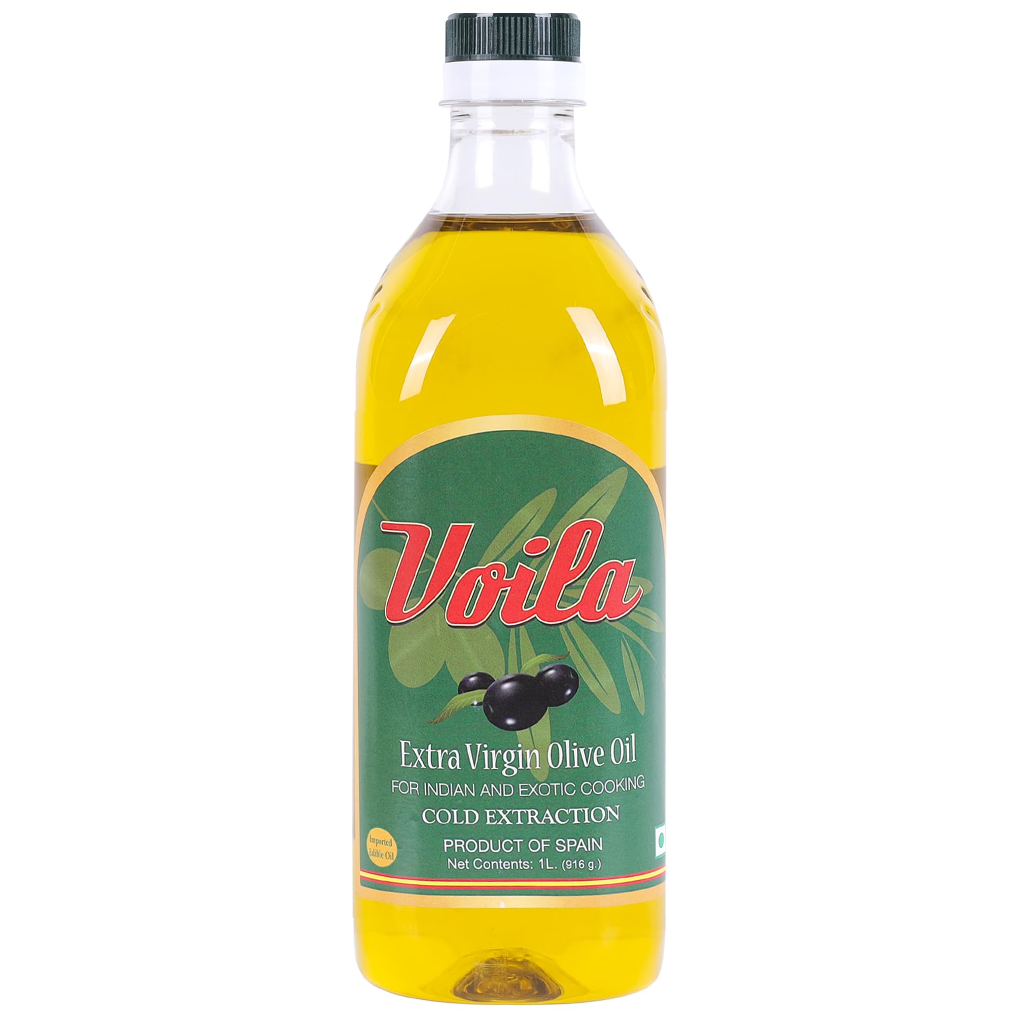Voila Extra Virgin Olive Oil 1 Liter | Cold Extraction, Low in Saturated Fat, Premium and Light Taste | Imported from Spain For Cooking, Salads, & More | EVOO