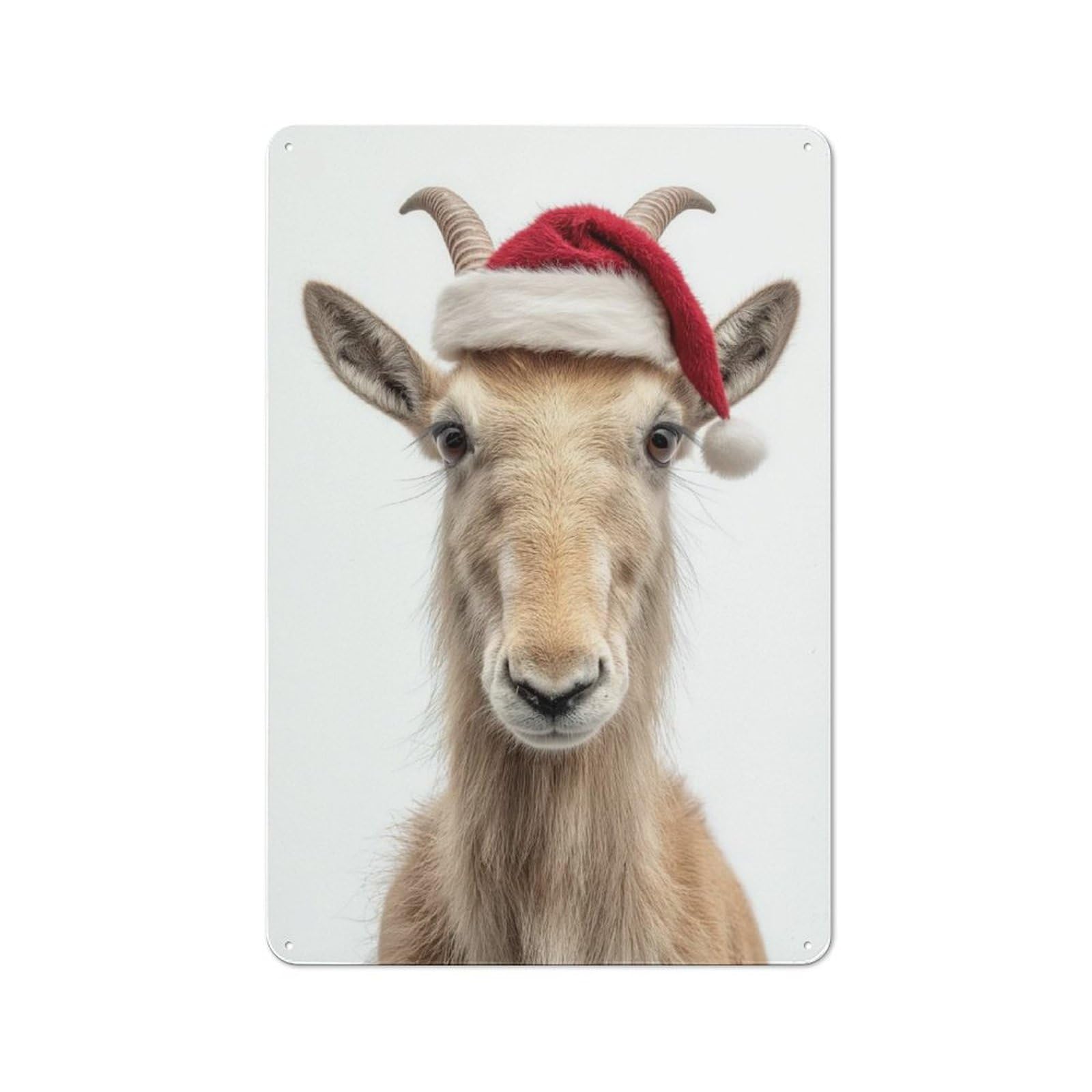 Distressed Look Metal Wall Art Sign 30x20cm Featuring Saiga Antelope with Santa Hat, Old Style Wall Plaque for Lounge, Study, Pub Or Wall Gallery