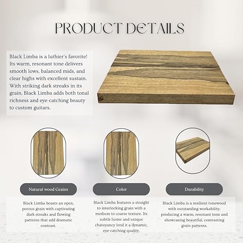 Miniatura 5 de Exotic Wood Zone  Exotic Black Limba Semi Explorer Guitarra Madera Cuerpo Blanks  24 x 18 pulgadas x 1-34 pulgadas - 2 piezas (cepillado)