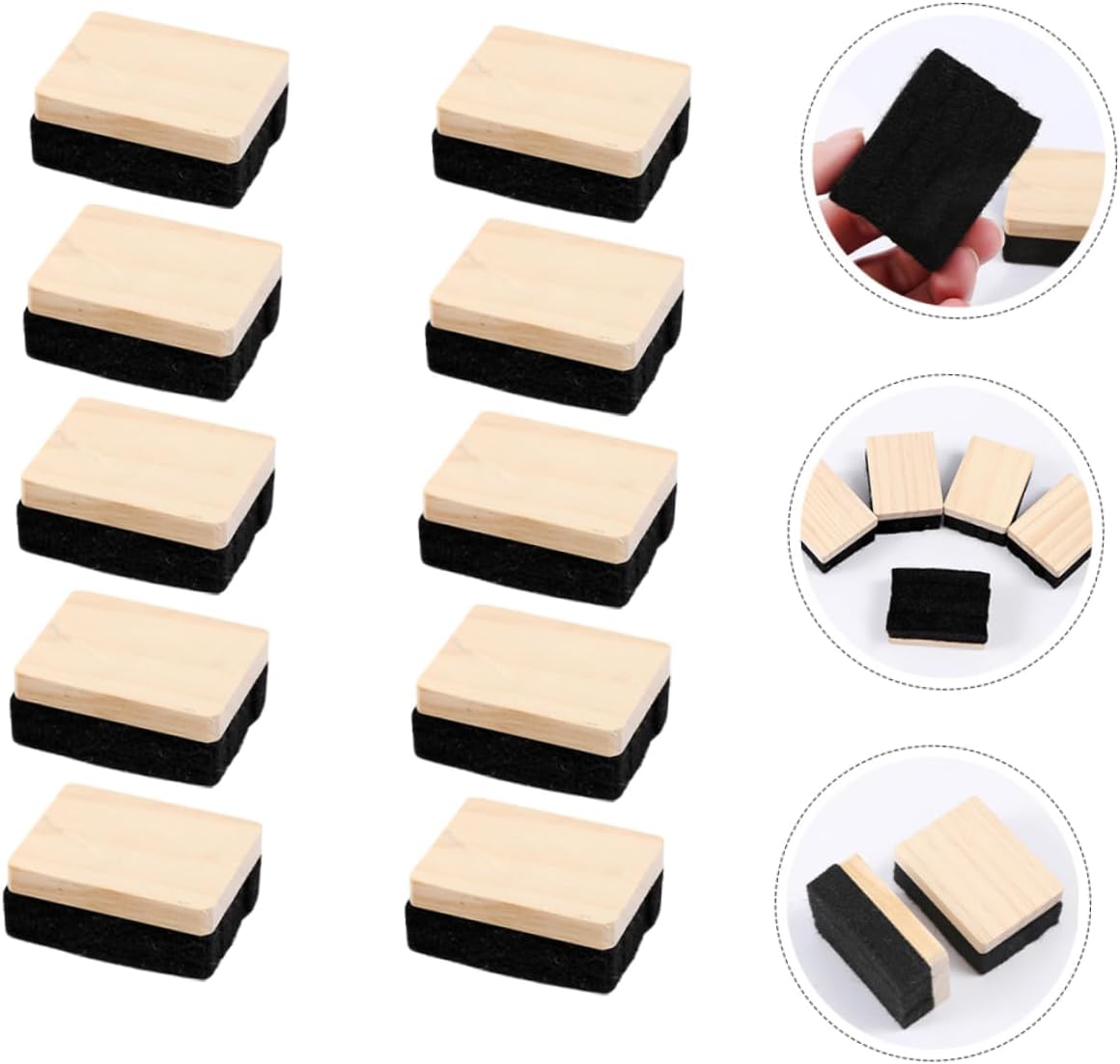 Gadpiparty 10-Pack Small Blackboard Erasers Dust-Free White Board Wipers Wooden Chalkboard Cleaners for Office Teaching and Classroom Use