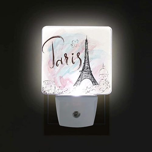 Miniatura 4 de Wamika Juego de 2 luces nocturnas de torre Eiffel enchufables para niños, adultos, niños, niñas, bebés, románticas luces nocturnas florales LED con
