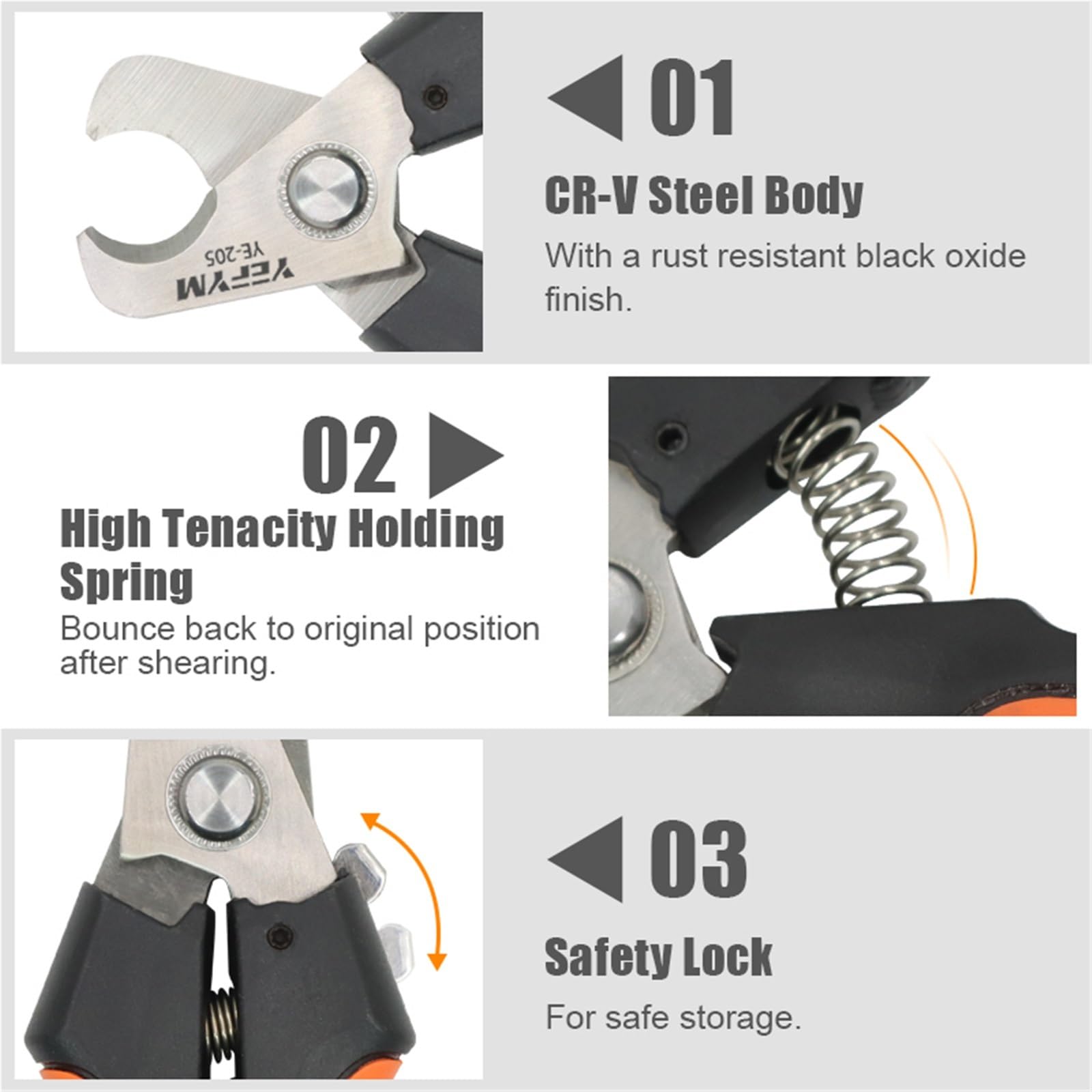 Alicates pelacables YE-205/205A de nivel industrial, capacidad de corte de 24 mm²/38 mm², diámetro de 10 mm/16 mm, herramientas de acero 5CR13.(YE-205A)