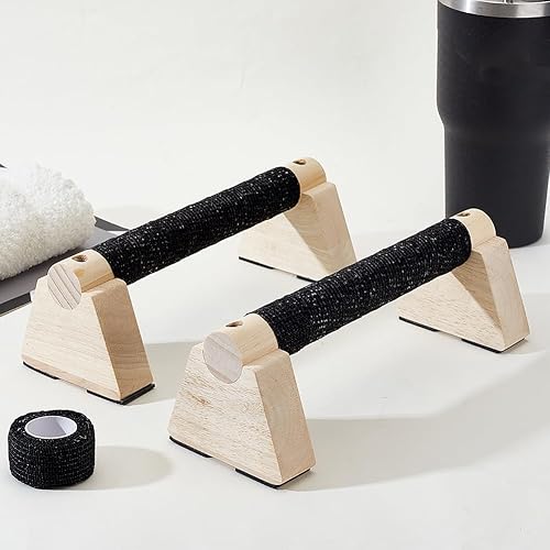 Miniatura 4 de AHANDMAKER Barras de paraletas de madera para entrenamiento de manos en bisque natural, equipo de calistenia de bisque natural, barras de empuje,