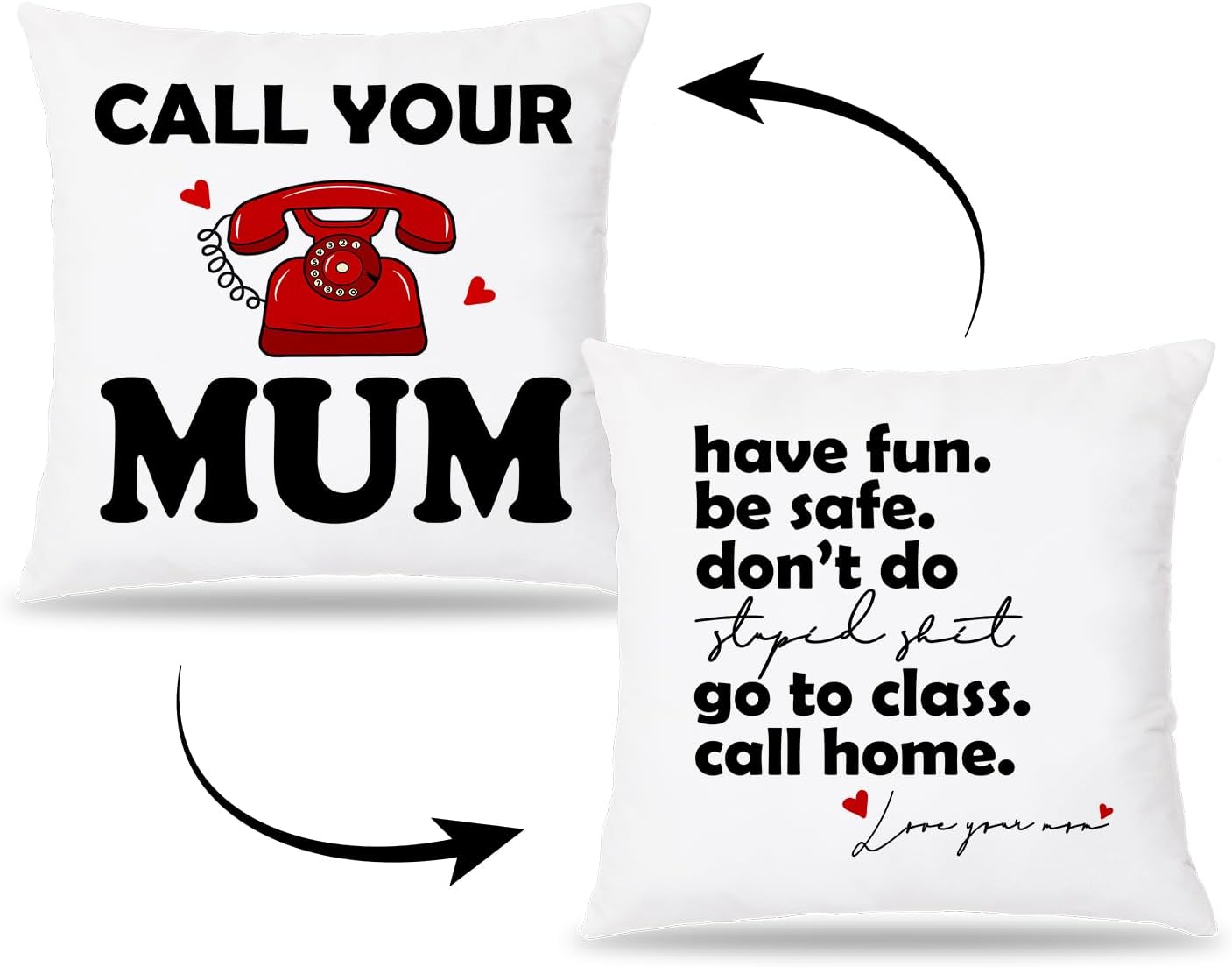 Funny Call Your Mum Mom Pillow Covers 18x18 Double-Sided,College Room Dorm Decor for Girls Boys, Back to School Gifts for Son Daughter from Mom,Have Fun Be Safe Decorative Throw Pillow Covers