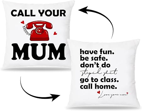 Funny Call Your Mum Mom Pillow Covers 18x18 Double-Sided,College Room Dorm Decor for Girls Boys, Back to School Gifts for Son Daughter from Mom,Have Fun Be Safe Decorative Throw Pillow Covers