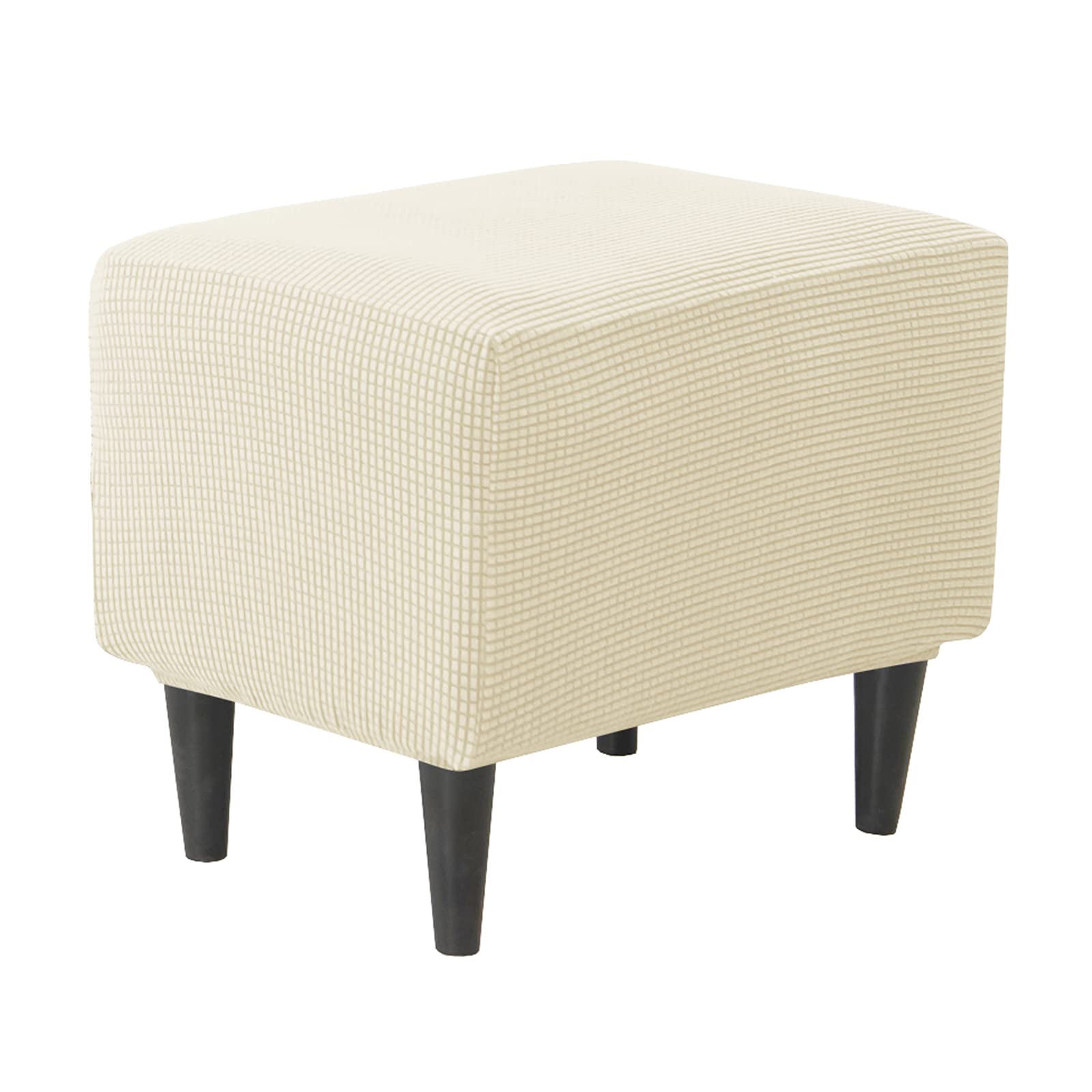 JHLD Rectangle Stretch Ottoman Cover, Ottoman Slipcovers Elastic Footstool Protector Covers Jacquard Storage Ottoman Slipcover Square With Elastic Bottom For cats dogs -beige-small
