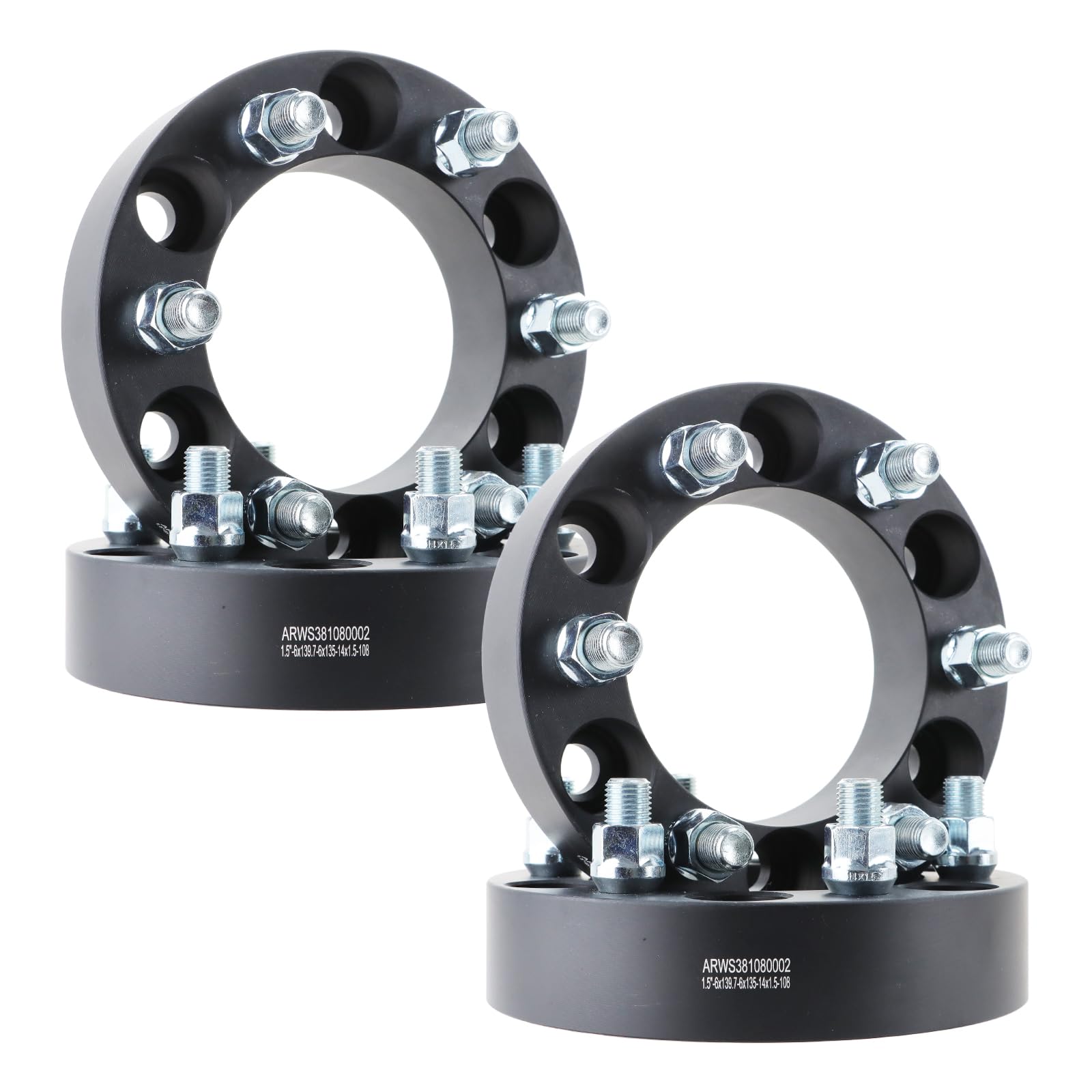 Photo 1 of VibeUp 6x5.5 to 6x5.31 Wheel Spacers, 1.5" 6x139.7mm to 6x135mm Hub Centric Spacer for Chevrolet Silverado 1500 99-25, 38mm Wheel Adapter 108mm Hub Bore with M14x1.5 Studs Black 4pcs