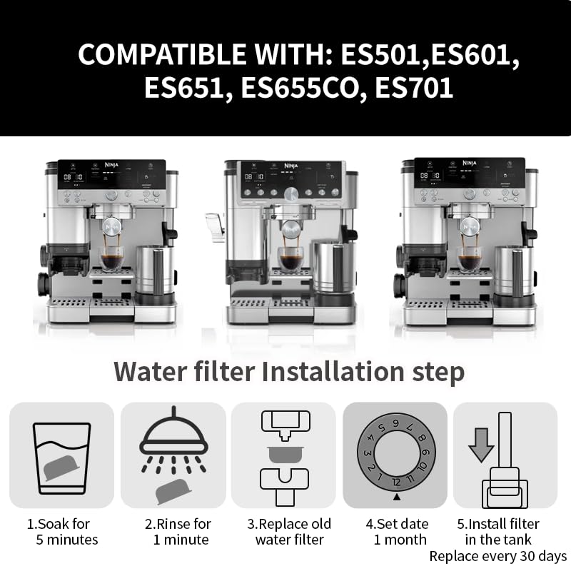 10 Pack Water Filter Inserts for Ninja Luxe Caf ES601 ES701 Charcoal Filters for Espresso Machines and Coffee — view 4