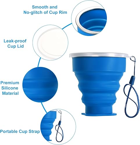 Miniatura 4 de PATIKIL Taza de viaje plegable, paquete de 5 vasos de agua plegables de viaje de 6.8 fl oz, taza de silicona portátil para acampar senderismo al