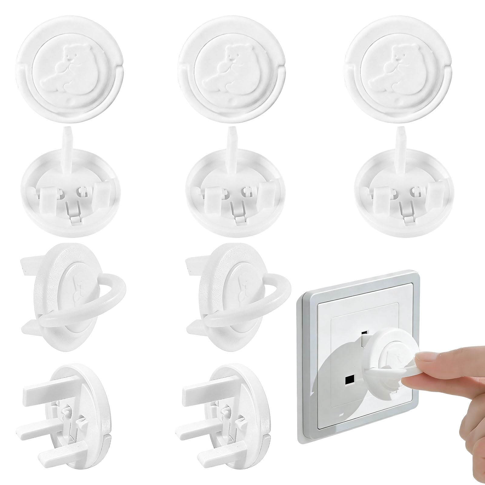 10 PCS Plug Socket Covers UK,Baby Plug Socket Covers UK with Pull Ring Guards Caps,Reusable Tight Socket Protector for Children Safety Protection at Home School and Nursery(White)