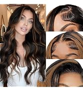 SUKRI Brown Highlight Wigs for Women 13X4 Black and Brown Synthetic Lace Front Wig 26 Inch Long W...