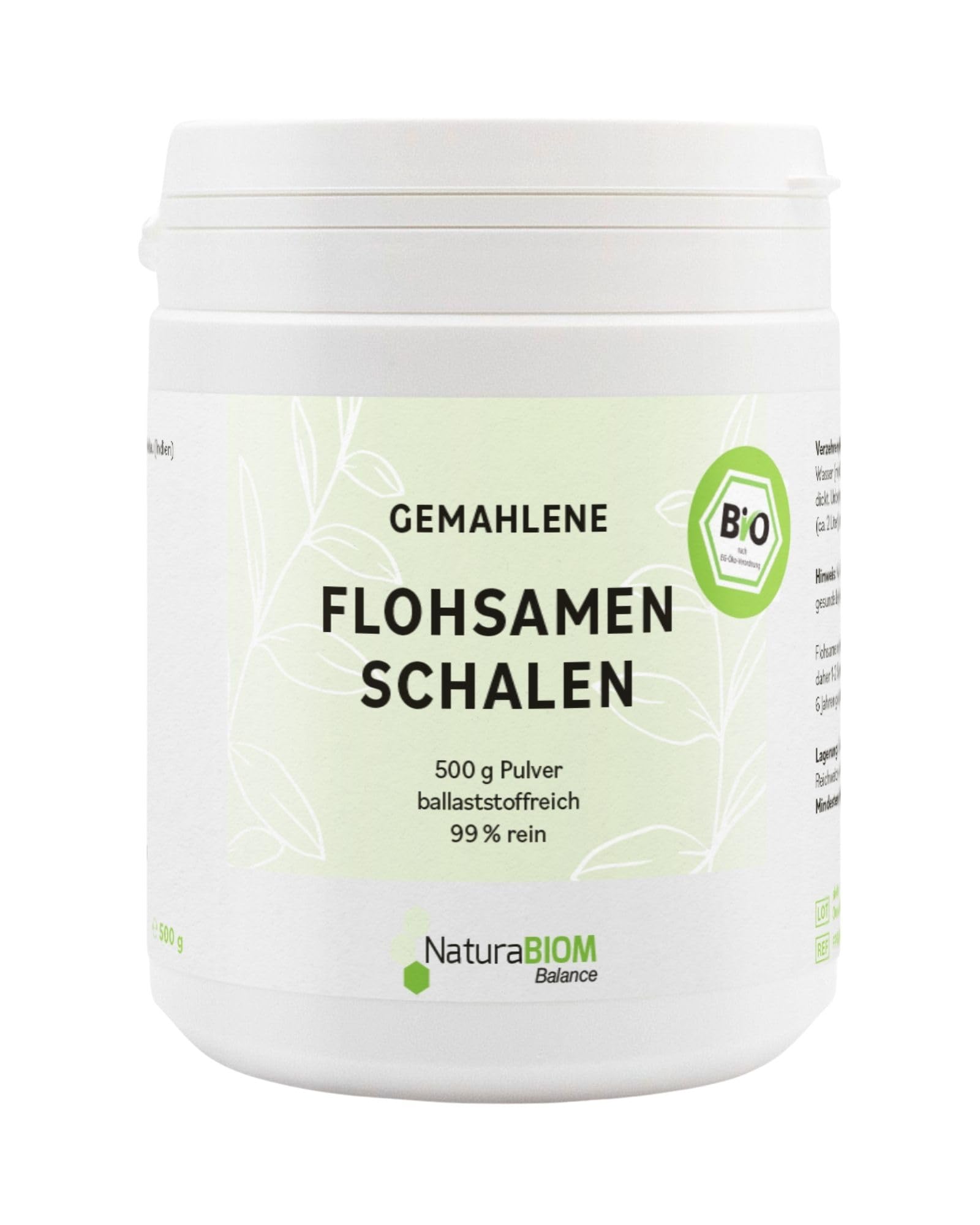 Cáscaras de semillas de psyllium orgánicas en polvo, 500 g, molidas – 99% de pureza, 90% de fibra, vegano, sin gluten, sin aditivos, probado en laboratorio, ideal para nutrición consciente