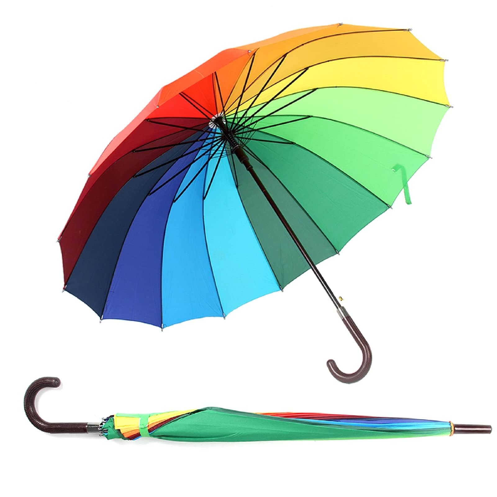 Rainbow Umbrella Windproof 16 Rib Large Golf Umbrella 45inch Durable Fashion Long Handle Straight Anti-Uv Reinforced Canopy Manual Big Parasol