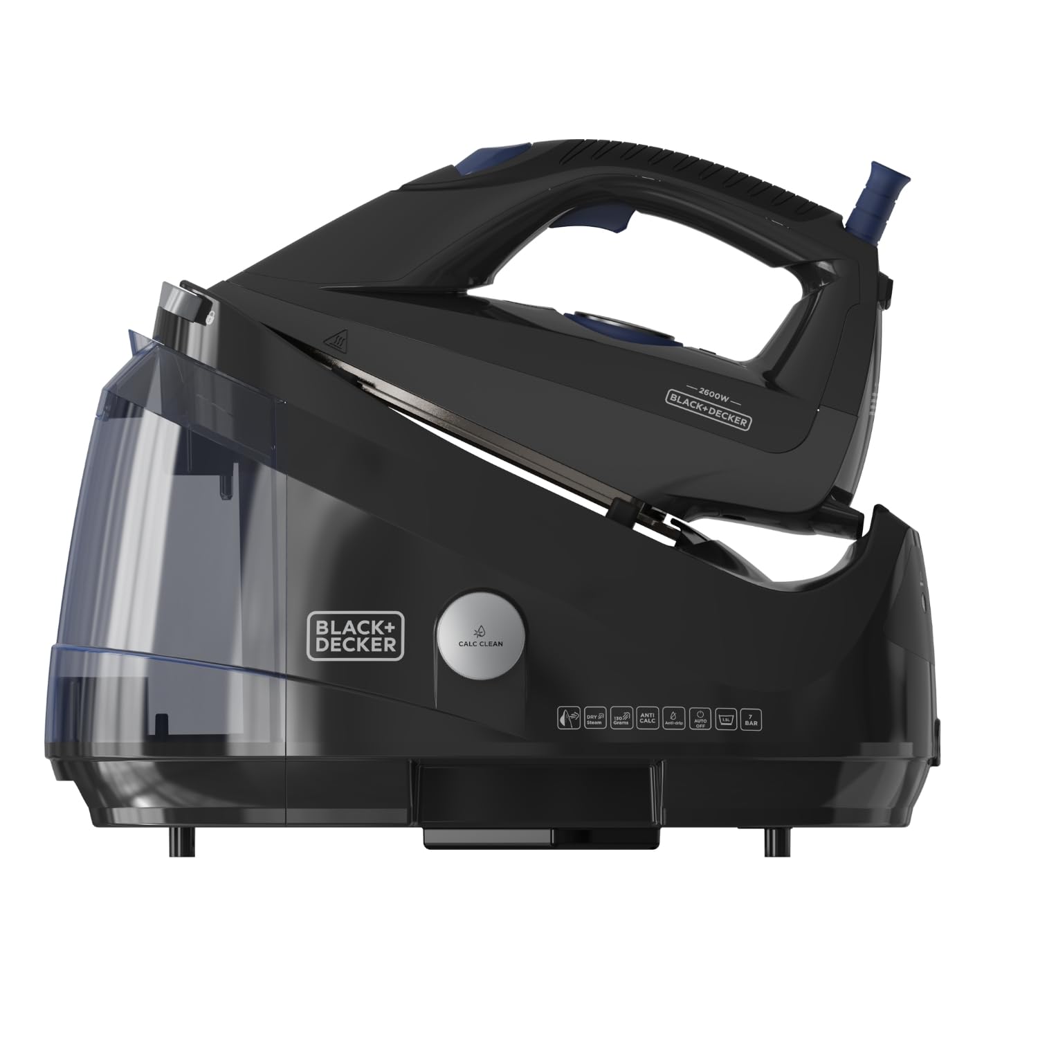 Black+Decker - Centro de Planchado BXSS2600E | 2600W | Presión 7 Bares | Vapor antimicrobiano | Depósito Extraíble 1.5L | Vapor Seco Continuo 130 g/min |Sistema Antical y Bloqueo | Modo ECO | Auto Off