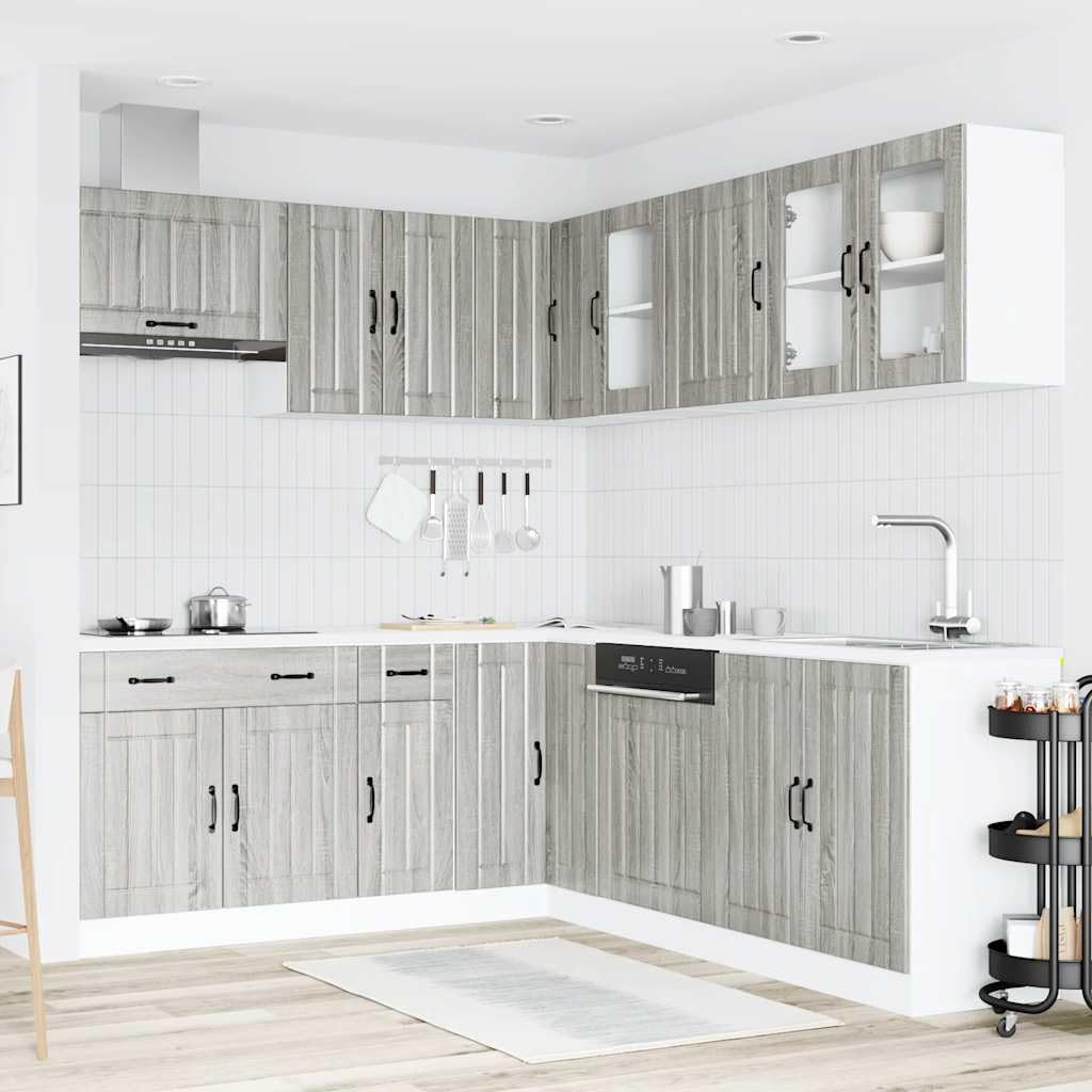 11-TLG. Küchenschrank-Set Lucca Grau Sonoma Holzwerkstoff Küchenschrank-Set, Küchenblock variabel stellbar Küche Komplett, ohne Arbeitsplatte für Restaurant, Hotel, Küche