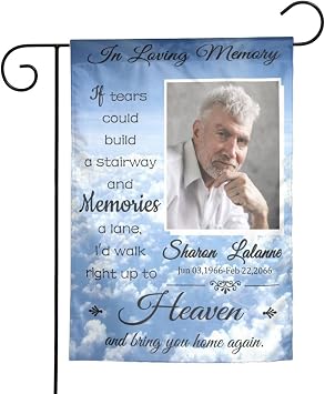 Custom Memorial Garden Flag with Photo Name Date in Loving Memory Cemetery Flag Personalized Gifts for Loss of Loved One Lawn Yard Banner, 12x18 inch Double Sided