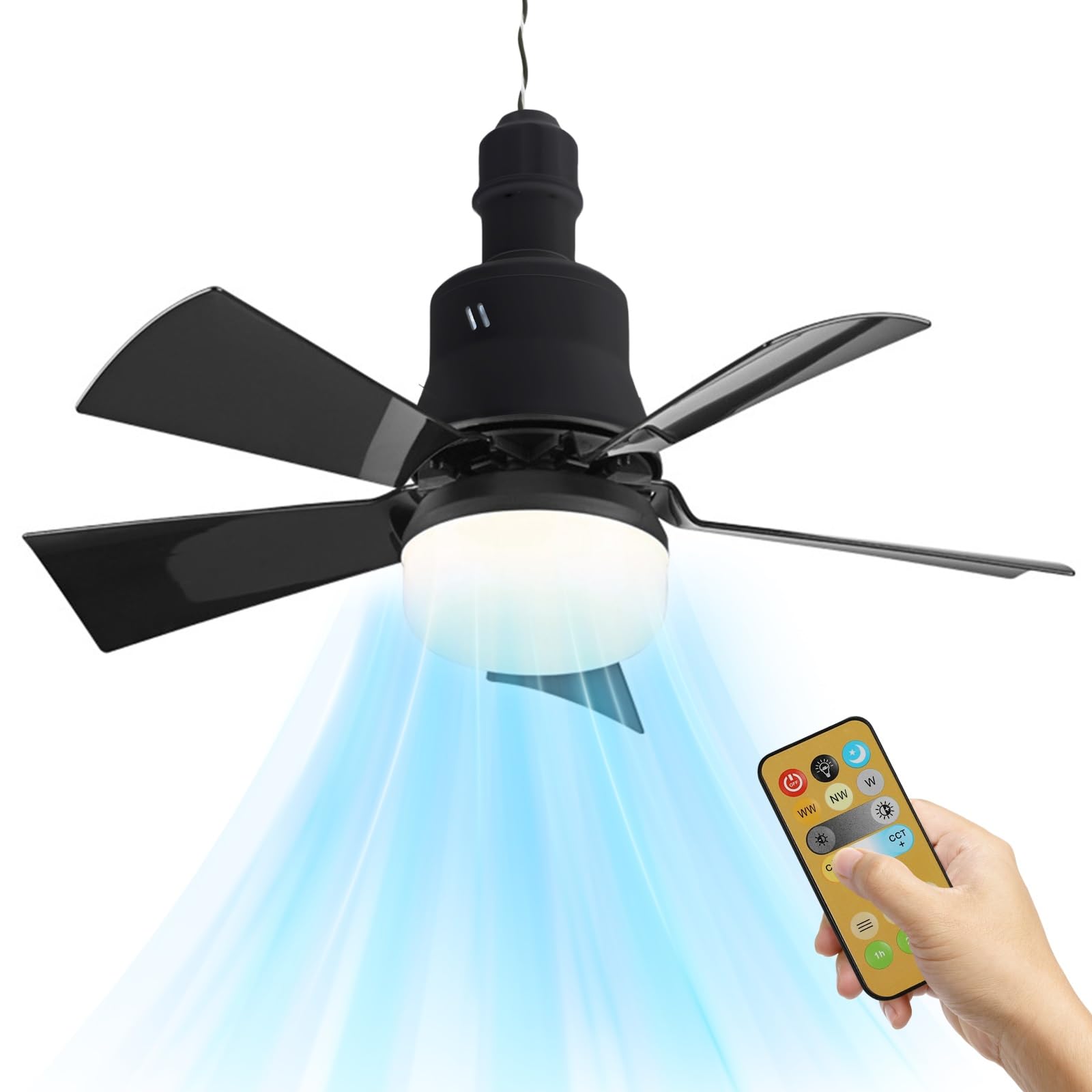 Ceiling Fans with Lights and Remote,E27 Base Screw LED Ceiling Light,3 Fan Speeds,Stepless Dimmable,3 Colours 3000K-6500K and Sleep Timing,Timing,Ceiling Fan Light for Bedroom,Kitchen,Garage (Black)
