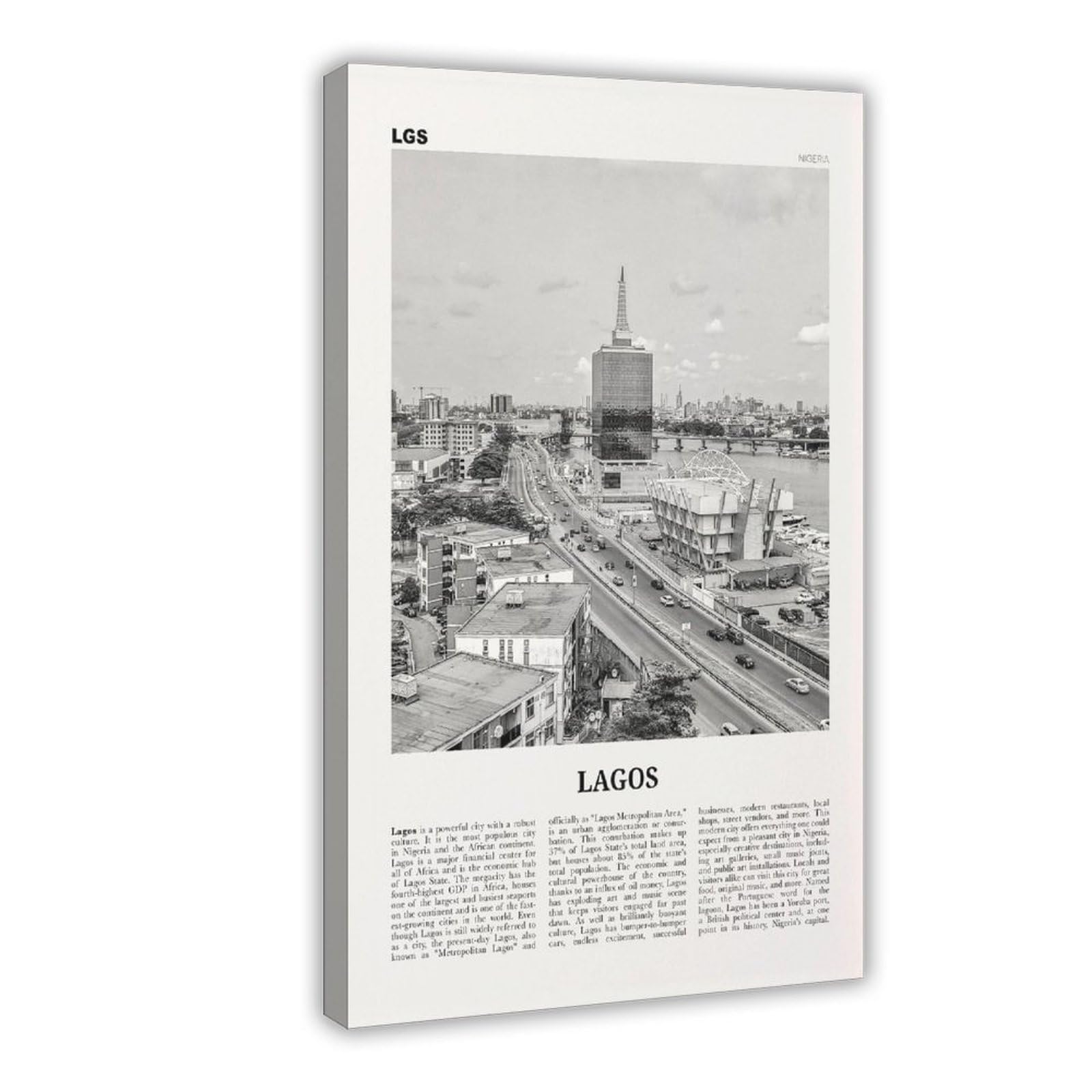 BMtyDG Lagos Print Black And White Nigeria Skyline Canvas Poster Wall Art Prints Room Aes…