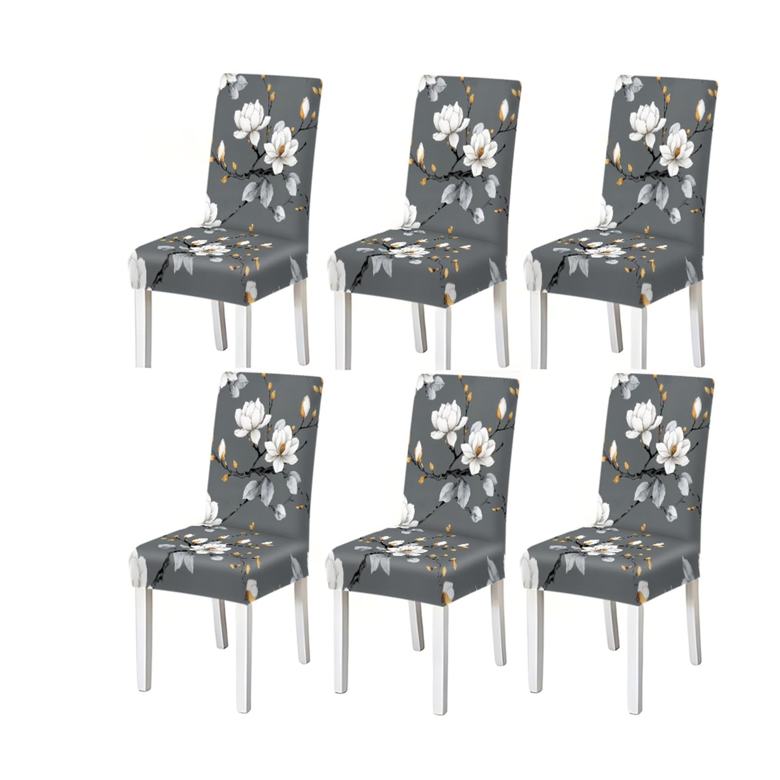 BOSUYBN Magnolia Floral Branch Pattern Print Dining Chair Covers Set Of 2/4/6, Stretch Slipcovers For Kitchen Dining Room Furniture Protectors for Home Dining Room(6PCSChair cover)
