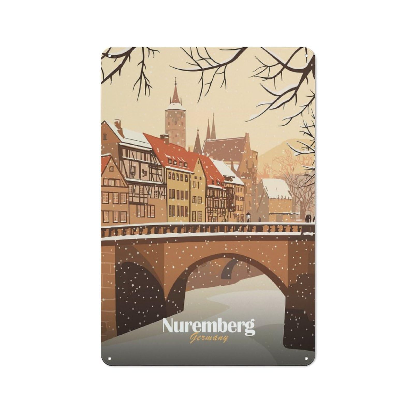 Junmoney Style-4 Retro Metal Plaque 30X20cm Featuring Nuremberg Winter Scene For Workshop Wall, For Metal Sign Collectors, For Garage And Workshop Walls