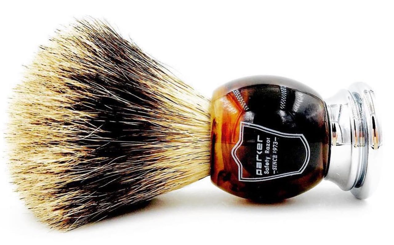 Parker Safety Razor 100% Tasso Puro Setola Faux Horn manico del pennello da barba con il basamento pennello