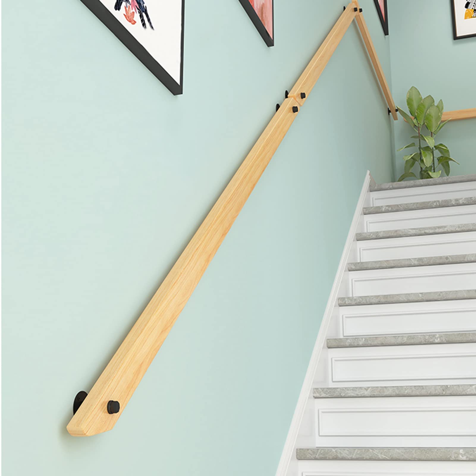 Wysokiej jakości antypoślizgowa poręcz z litego drewna, do wewnątrz, loft i ogród, montowany na ścianie, drążek podtrzymujący (13ft / 390 cm) do bezpiecznego domu