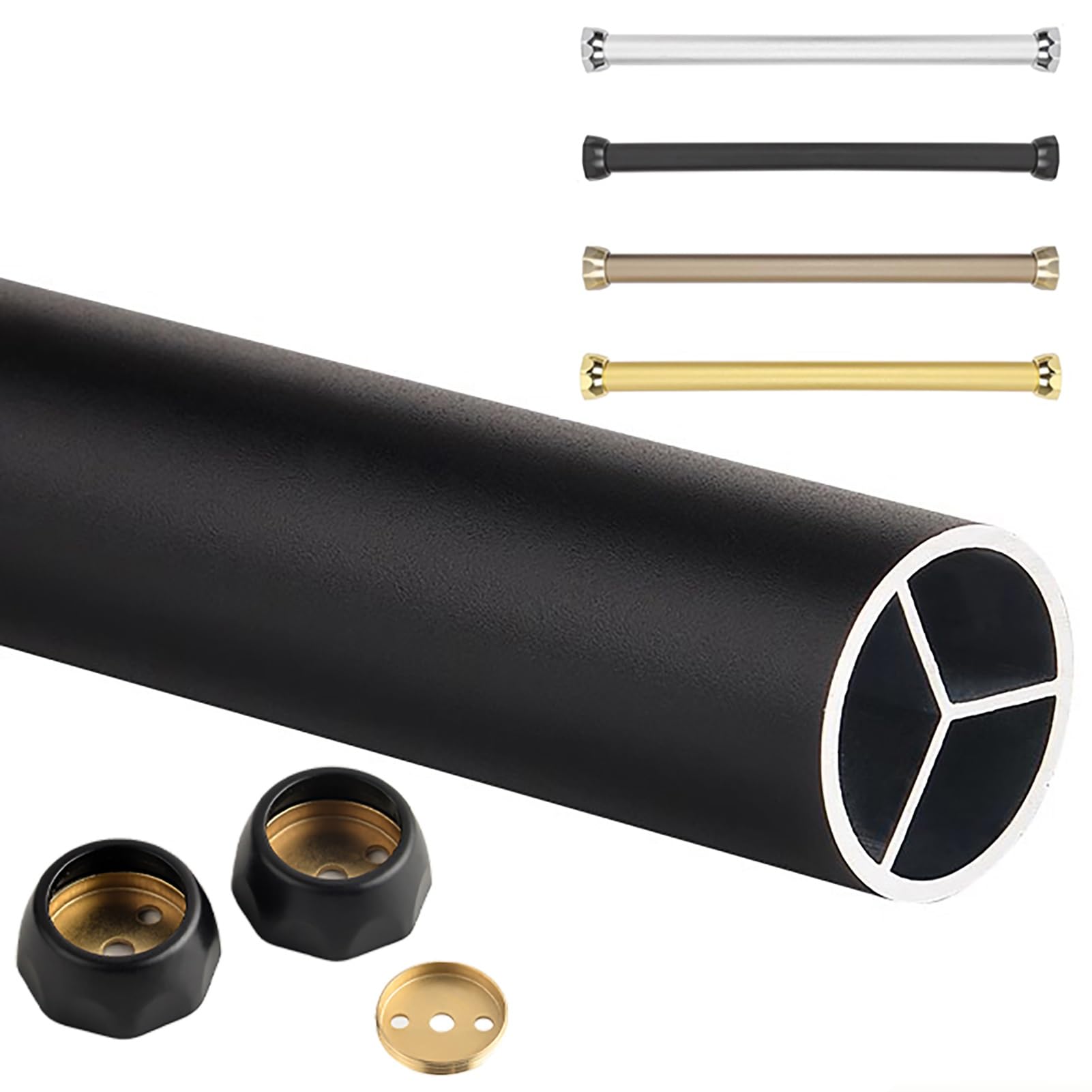 Closet Rod, Closet Rod Heavy Duty Wardrobe Pole with Flange Base,Aluminum Alloy Closet Rod (Black,110cm(43 1/4"))