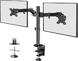 BAZIK Suporte Articulado para Monitor – Braço Articulado Ajustável para Monitores de 13-32" com Peso Máximo de 10kg em Cada Braço, Suporte para Monitor Duplo com Gerenciamento de Cabos – Preto