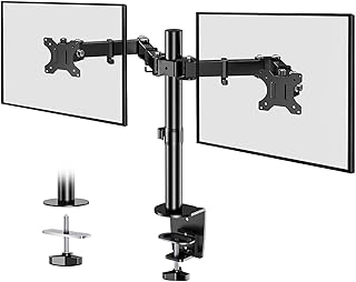 BAZIK Suporte Articulado para Monitor – Braço Articulado Ajustável para Monitores de 13-32" com Peso Máximo de 10kg em Cada Braço, Suporte para Monitor Duplo com Gerenciamento de Cabos – Preto