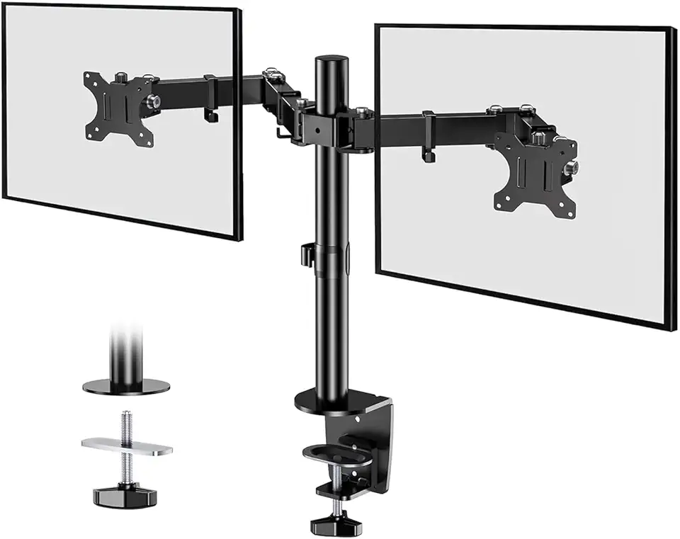 BAZIK Suporte Articulado para Monitor – Braço Articulado Ajustável para Monitores de 13-32" com Peso Máximo de 10kg em Cada Braço, Suporte para Monitor Duplo com Gerenciamento de Cabos – Preto