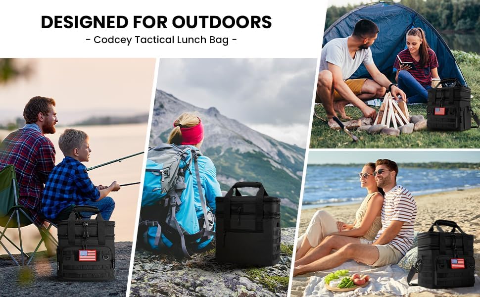 Miniatura 8 de Lonchera táctica de 19L para hombres, bolsas de almuerzo aisladas resistentes para adultos, ampliable, doble cubierta, a prueba de fugas, bolsa de