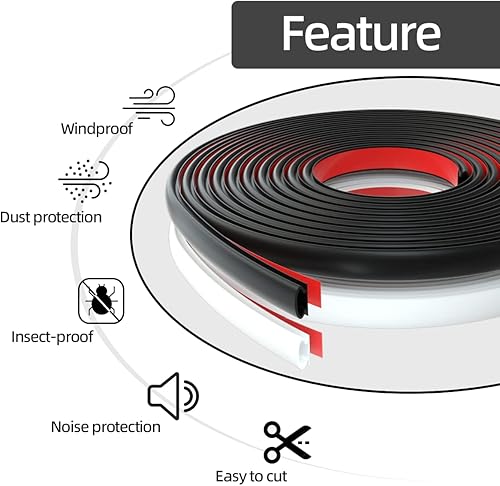 Miniatura 5 de Tira de sellado de puerta de 19.7 pies, tira de sellado de goma autoadhesiva en forma de D, burlete de puerta insonorizado para ventana (blanco)