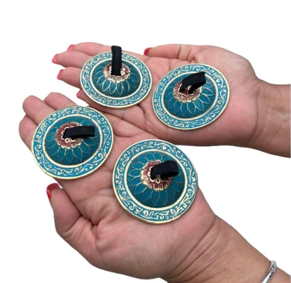 DharmaObjects Belly Dancing Lotus Pro Finger Zills Cymbals (Turquoise)