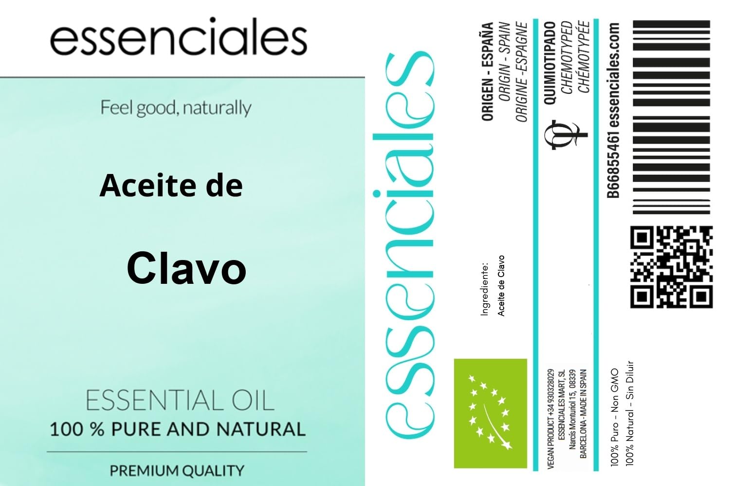 ESSENCIALES Olejek eteryczny goździkowy 500 ml – 100% czysty i naturalny – intensywny ziołowy zapach – idealny do dyfuzorów i aromaterapii